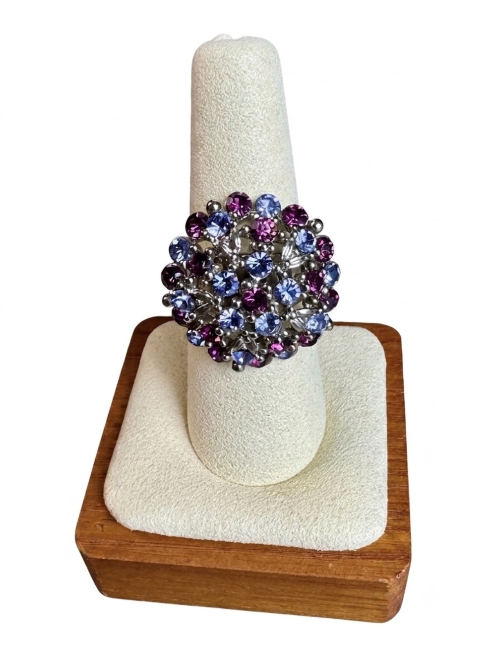 Sparkling Purple and Light Blue Crystal Cluster Statement Ring - Adjustable